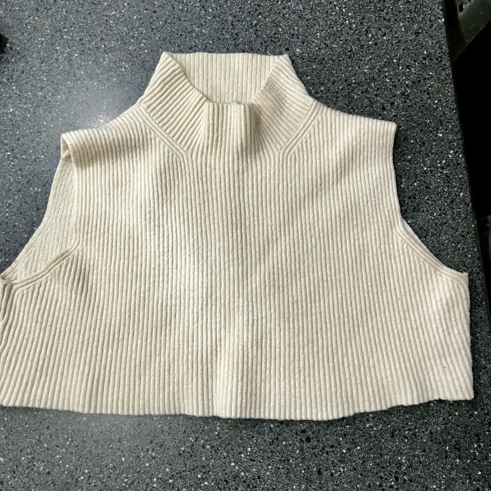 LOFT Cream Ribbed Knit Cropped Top